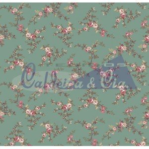 Tecido Estampado Floral Di Rose cor - 01 (Verde)
